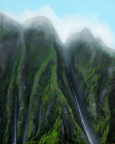 Koolau Waterfall Giclee Canvas or Metal Prints