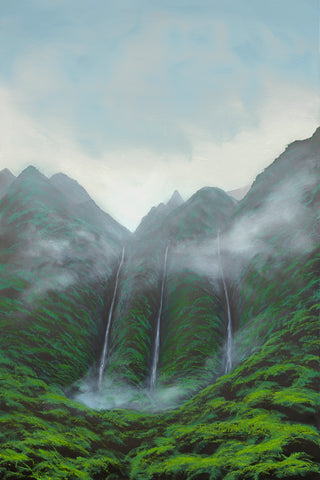Koolau Waterfall Giclee Canvas Print or Metal Print