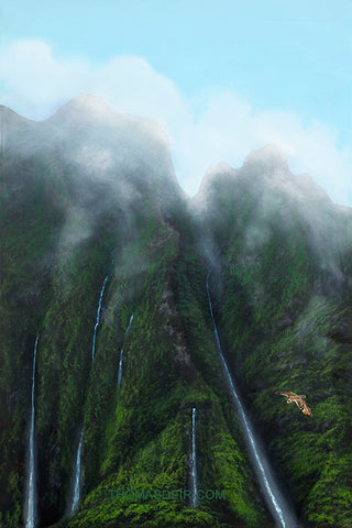 Koolau Waterfall Pueo Giclee Canvas or Metal Print