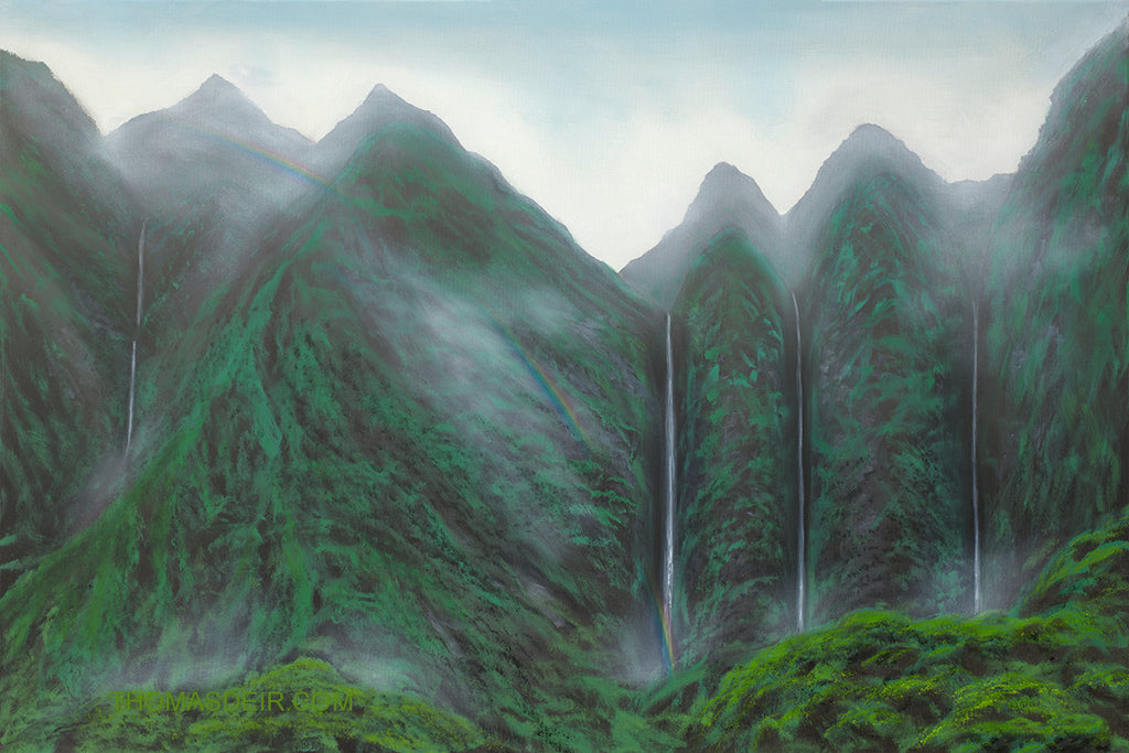 Koolau Waterfall Rainbow Giclee Canvas Print or Metal Print