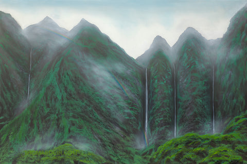 Koolau Waterfall Rainbow Giclee Canvas Print or Metal Print