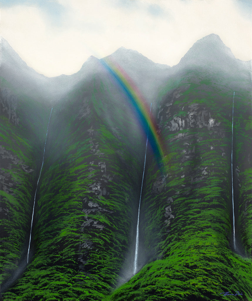 Koolau Waterfall Rainbow V Giclee Canvas Print or Metal Print