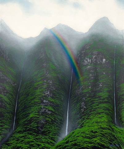 Koolau Waterfall Rainbow V Giclee Canvas Print or Metal Print