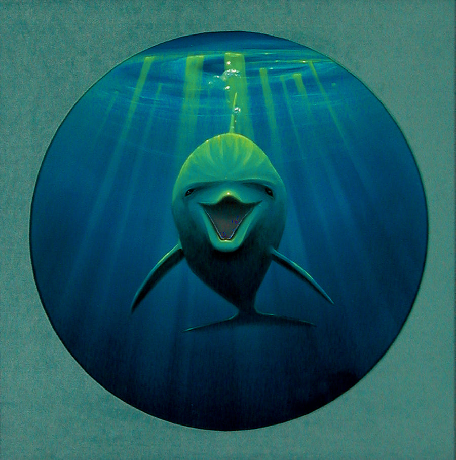 Portrait of a Dolphin Giclee on Canvas or Metal Prints