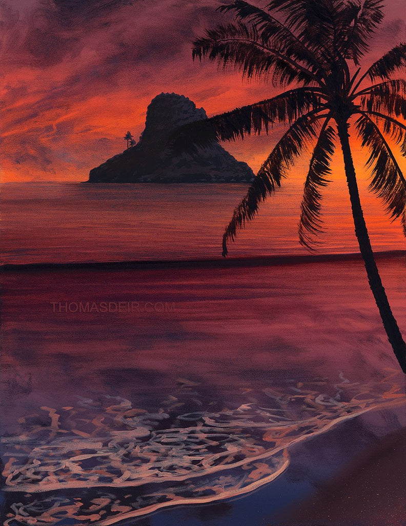Chinaman's Hat Sunset with Palm Tree Giclee and Metal Prints