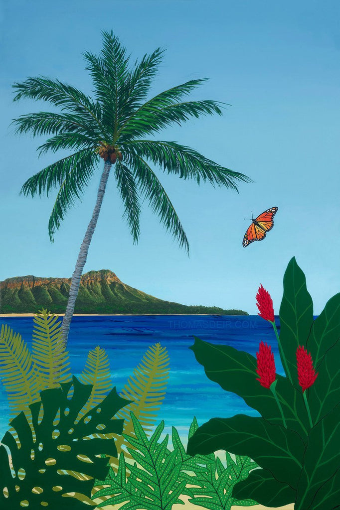 Diamond Head Butterfly Flowers Giclee Canvas Print or Metal Print