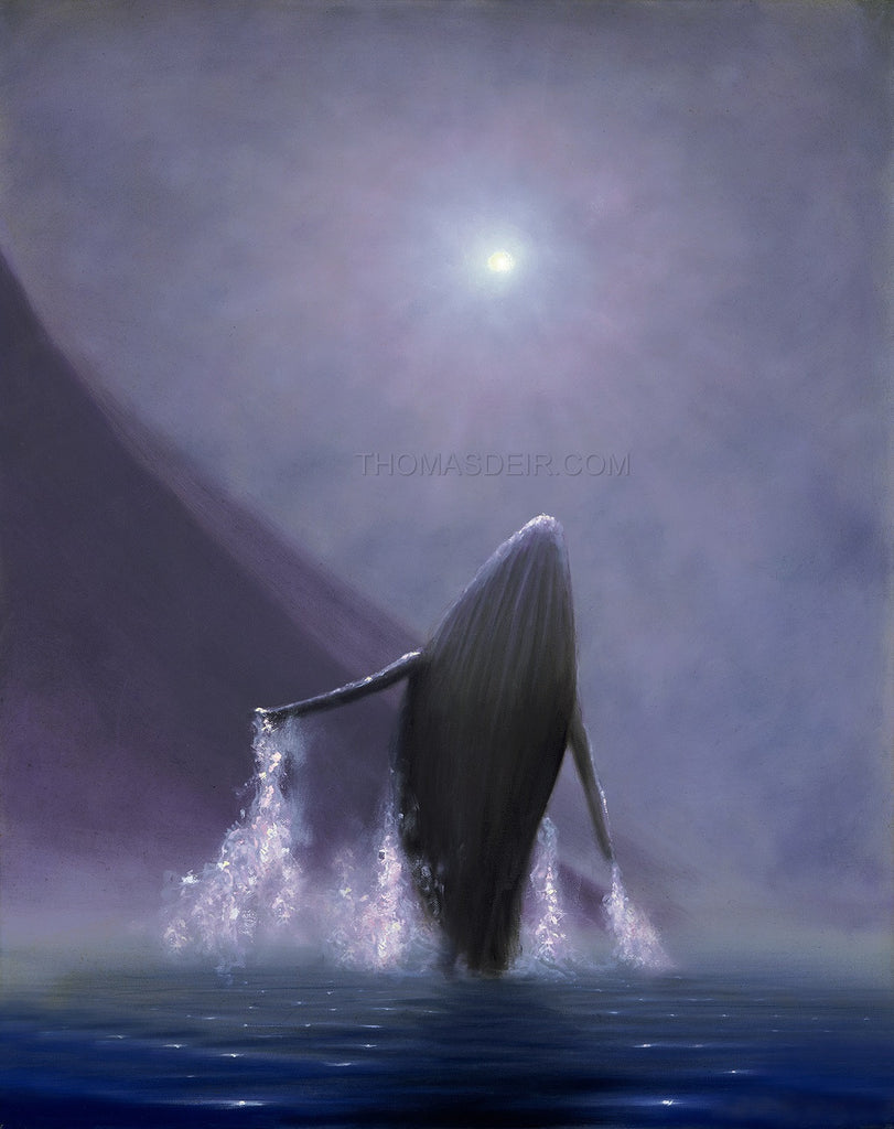 Whale Moonlight Breach Giclee Canvas Print or Metal Print