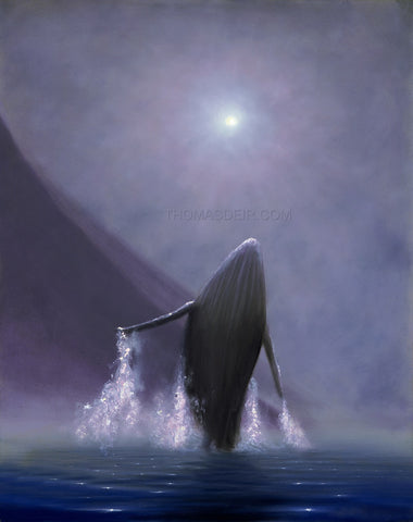 Whale Moonlight Breach Giclee Canvas Print or Metal Print
