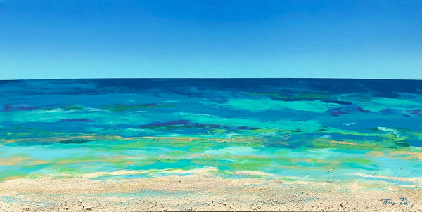 Ocean Horizon 15x30 Painting Original Art on Canvas – Thomas Deir