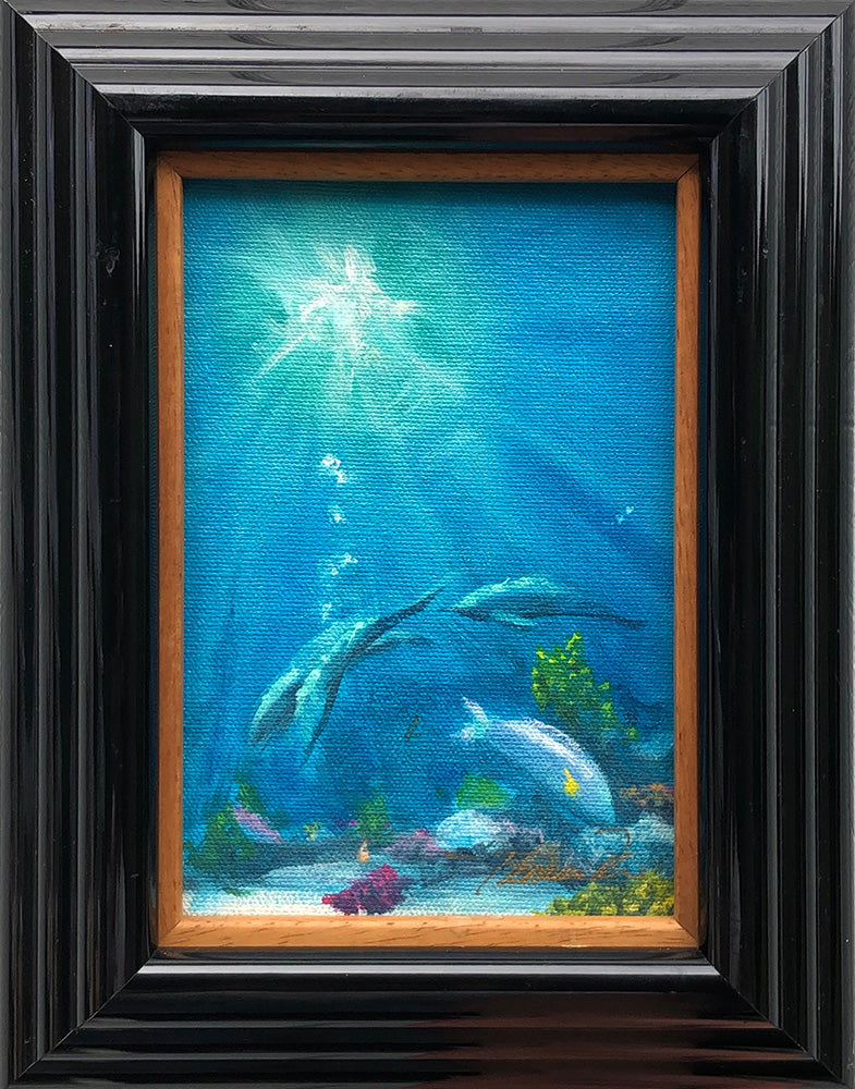 Reef Dolphins Color Sketch 8x10 Framed Painting