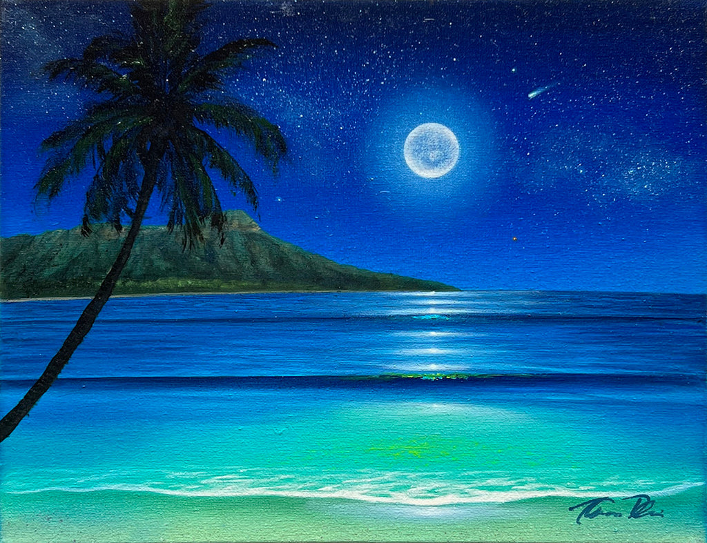 Diamond Head Full Moon 1H Giclee on Canvas or Metal Print