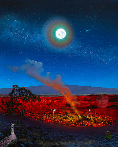 Halema'uma'u Full Moon Pele Giclee Canvas Print or Metal Print