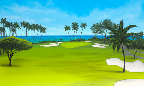 Waialae Golf Course Aerial 36x24 Painting