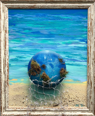 Earth Glass Ball Moss 1 19x23 Framed Painting
