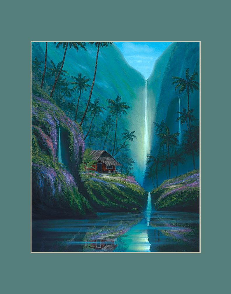 Enchanted Tropical Waterfall Hawaii art prints gift print