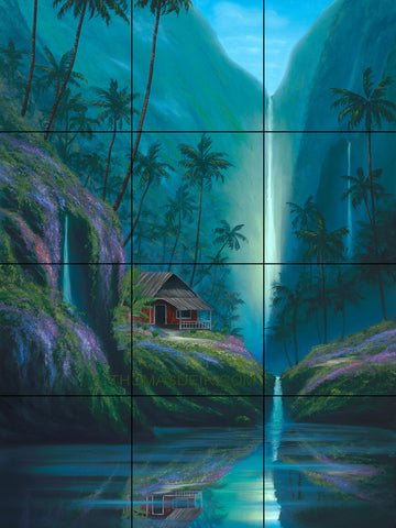 Enchanted Tropical Waterfall Tile Mural