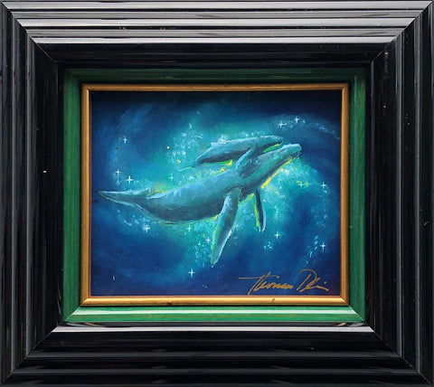Heavenly Bonding Whale Color Sketch 9x8 Framed Painting