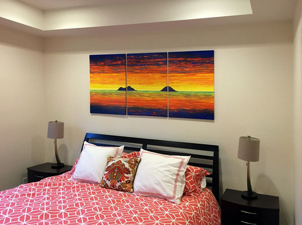 Lanikai Sunrise B 33x14 Triptych Painting