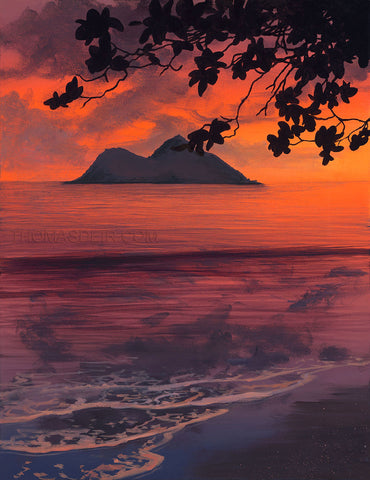 Mokulua Sunrise Leaves 12x16 Painting
