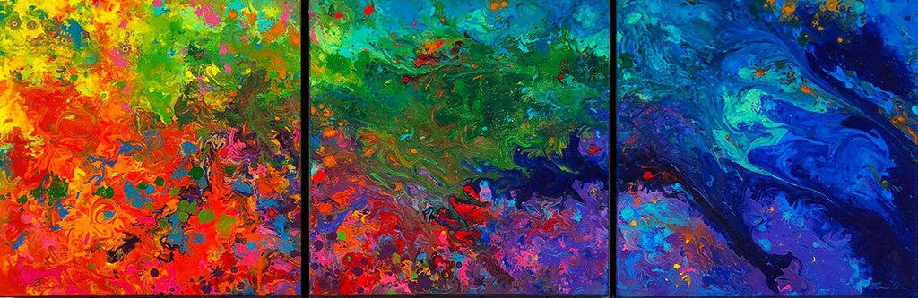 Rainbow Abstract Triptych 54x18 GW Painting