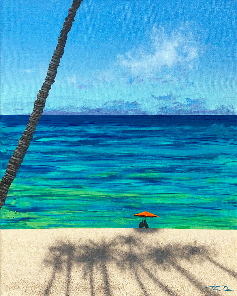 Umbrella Coconut Tree Couple 16x20 Painting