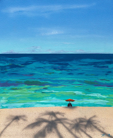 Umbrella Coconut Tree Couple 2 16x20 Painting