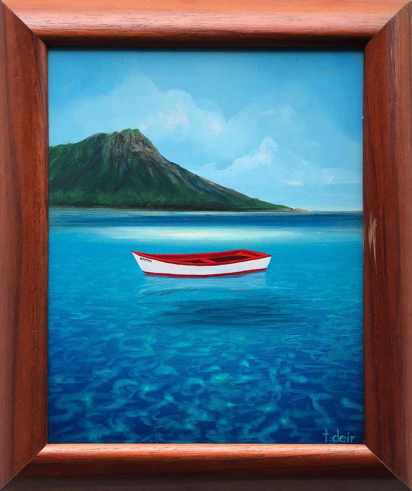 Waikiki Boat Color Sketch 10x12 Framed Painting